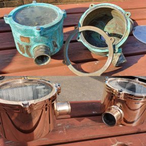 Restored marine boat lamps before and after